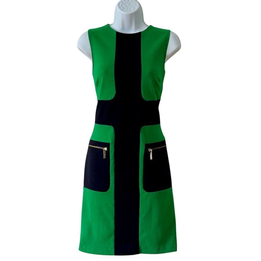 Michael Kors Women's Size 4 Green & Black Colorblock Sheath Dress - Picture 2 of 10